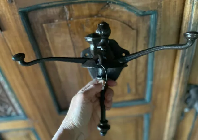 Antique Vintage 12" Cast Iron Wall Hook Folding Coat Towel Hanger Metal Gothic