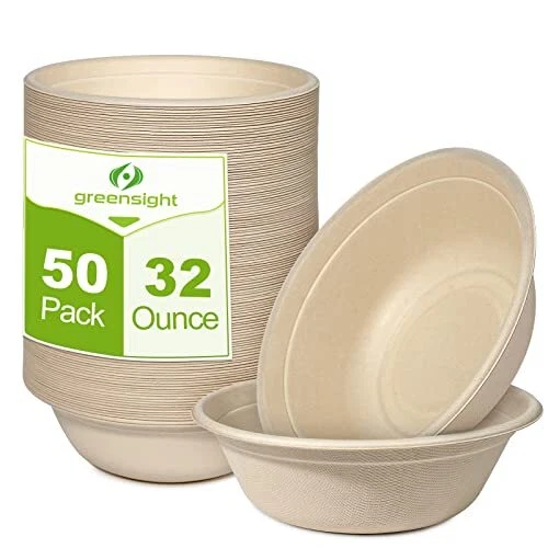 Large Disposable Paper Bowls 32oz, Heavy Duty Bowls 50 Pack