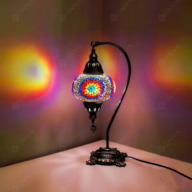 Lampada tavolo a collo di cigno a mosaico Tiffany fatta a mano turca marocchina