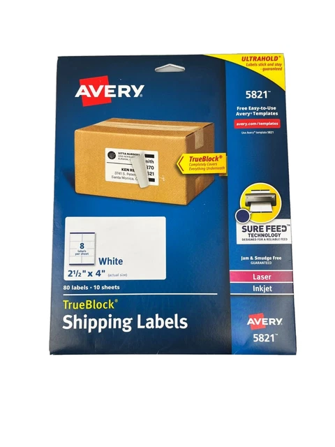 Avery Shipping Labels with TrueBlock Technology 2.5" x 4" White 80/Pack #5821