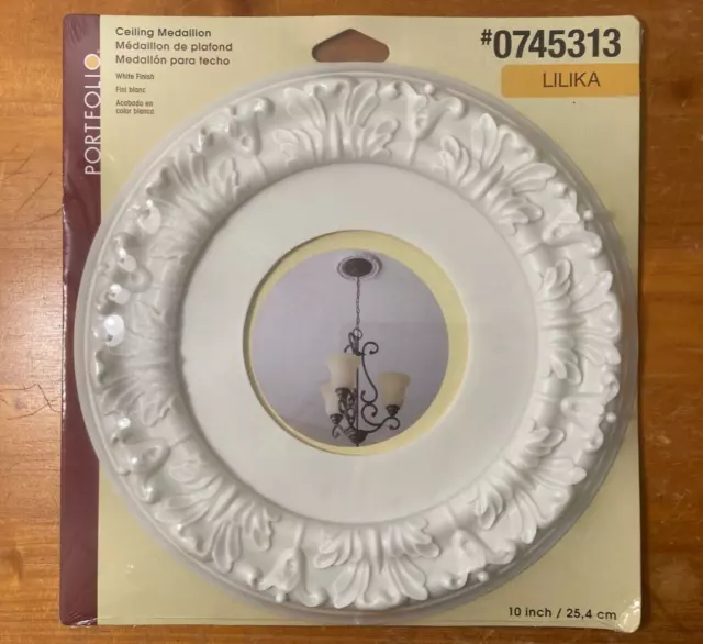 NEW SEALED - Ceiling Medallion Portfolio LILIKA White Finish 10” Inch #0745313