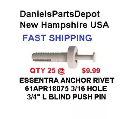 X25 61Apr18075 Micro Plastics Essentra White Plastic Push Pin Rivet 3/16 Hole