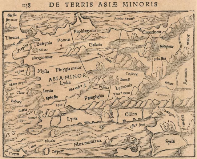 Antique Map "De Terris Asiae Minoris" (Turkey) S. Munster, 1572