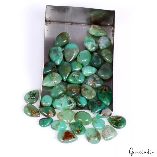 UNTREATED 87.40 CT Natural Green Apple Chrysoprase Pear Cabochon 39 Pcs ...