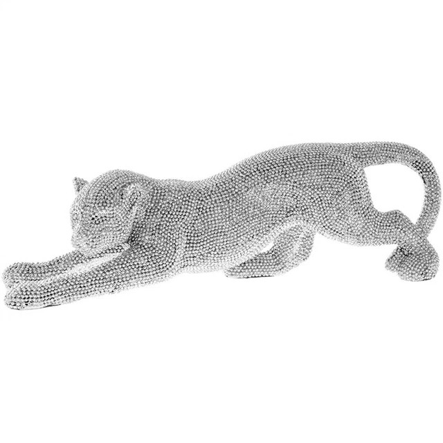 Silber Kunst funkelnder Diamant Glitzer Gepard Katze Skulptur Statue Ornament Geschenk