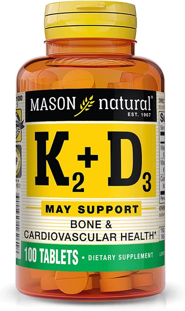 Vitamin K2 100 Mcg plus Vitamin D3 - Supports Bone, Muscle Health, 100 Tablets