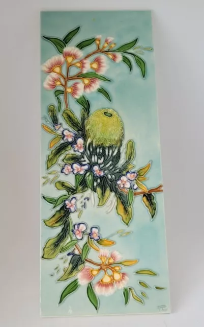 Beautiful Floral Decorative Hand Painted Tile Duck Egg Blue Pink Flowers