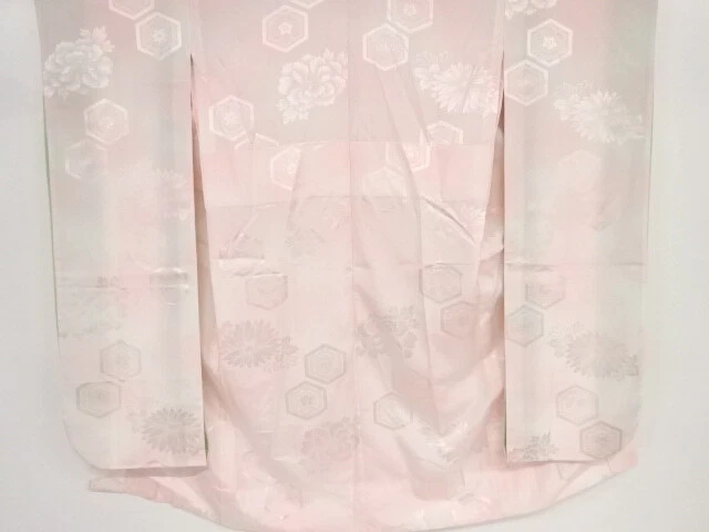 82967# Japanese Kimono / Antique Hitoe Juban For Furisode  / Woven Kiku & Pe