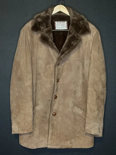 MCGREGOR Vtg 60s 70s Suede Fur Lined DUPONT QUILON Jacket Coat sherpa 46 USA