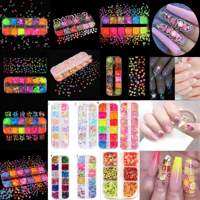 3D Neon Mix Color Fluorescence Nail Art Glitter Flakes Sequins Manicure Decor ~