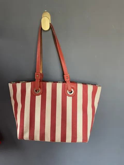 Dooney and Bourke Canvas And Leather Red And White Tote - great for travel/beach