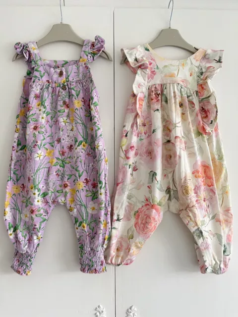 Baby Girls NEXT 6-9 Months Pretty Dungarees Outfit Flowers Floral Summer GC