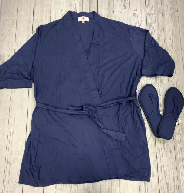 New Samantha Brown Navy Blue Robe And Slippers Set Size Plus