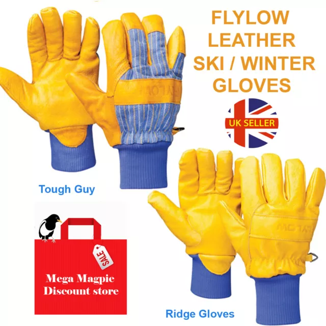 Flylow Natural Genuine Leather bees wax Ski gloves in Large 2 styles