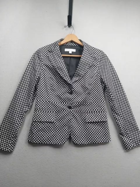 New York & Co Blazer Jacket Womens 10 Black White Lined 2 Button With Pockets