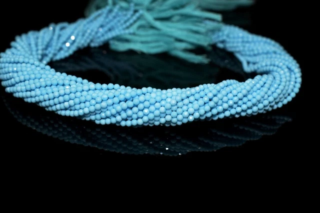AAA++ Naturel Bleu Turquoise 2-3MM Micro Facettes Rondes Perles De Pierres...