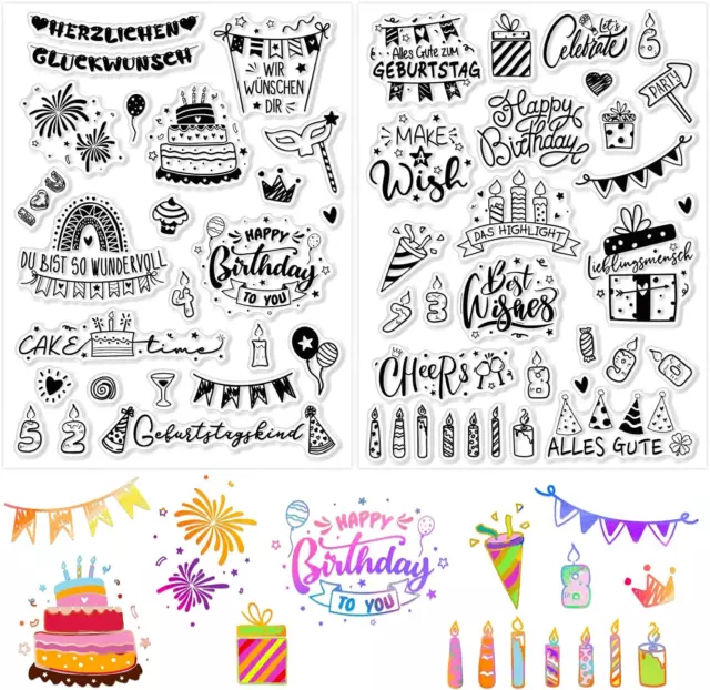 Silikon Stempel Geburtstag Transparent Stempel 2 Blätter Happy Birthday Clear St