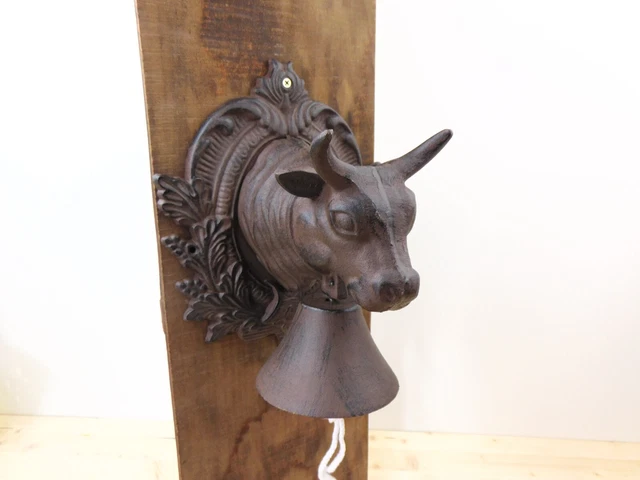 Large Cast Iron Cow Head Wall Mount Dinner Bell Doorbell Barn Ranch Farm Heavy