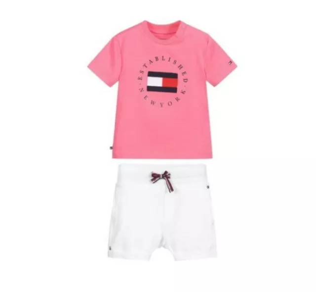 Set pantaloncini con logo Baby Tommy Hilfiger bianco e rosa 3-6 mesi