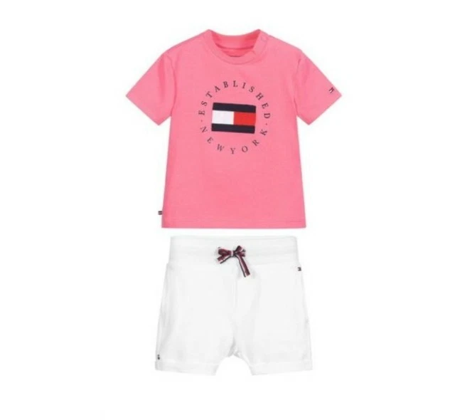 Set pantaloncini con logo Baby Tommy Hilfiger bianco e rosa 3-6 mesi