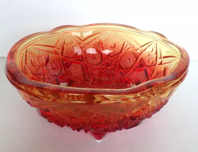 Vintage Amberina Red Orange Depression Glass Footed Bowl