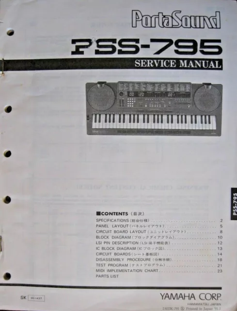 Yamaha PSS-795 Midi Portasound Clavier Original Service Manuel, Schematics Livre