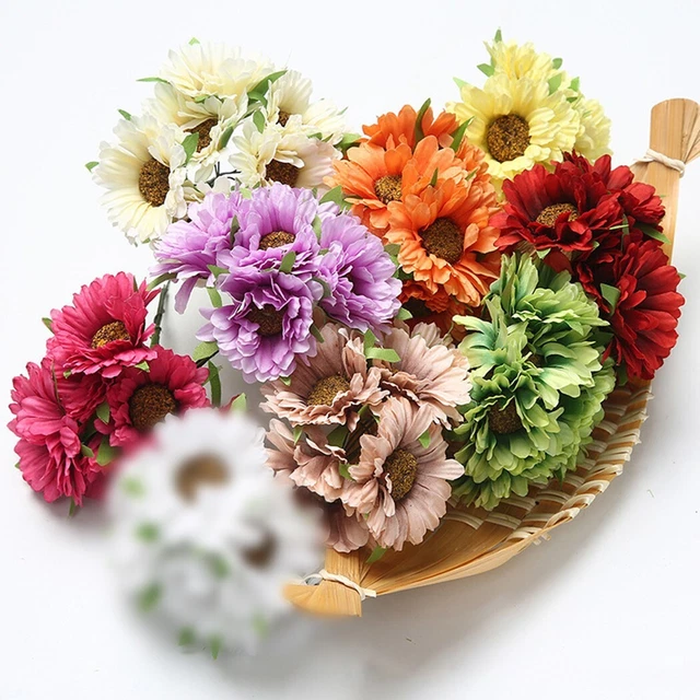 Exquisites Konvolut mit 6 künstlichen Gerbera Gänseblümchenblumen für Wohn-