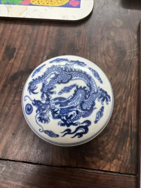 Antique Oriental Brush Ink Painting Large Dragon Ceramic Paint Pot