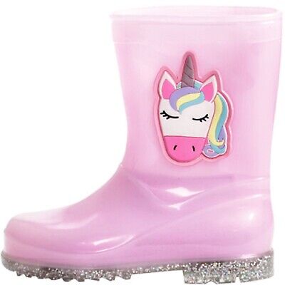 Le ragazze unicorno rosa glitter in Gomma da Pioggia Neve Stivali Ragazzi Misura UK 6-12