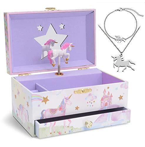 Unicorn Music Box & Little Girls Jewelry Set - 3 Unicorn Gifts for Girls