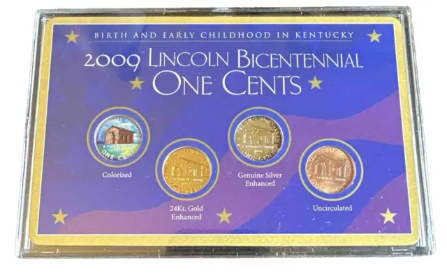 2009 Lincoln Bicentennial Penny Set, Colorized, 24k $ Silver Enhanced, UNC