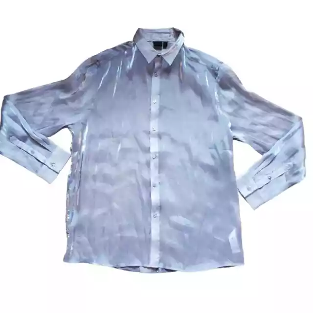 ASOS Metallic Silver Sheer Long Sleeve Button Up Front Shirt Size XL