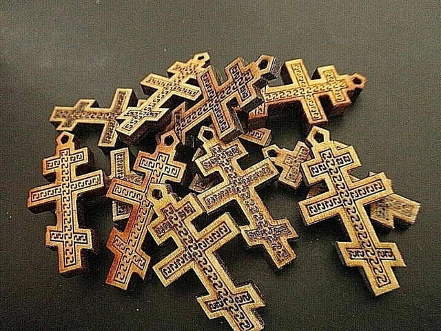 Pack of 10 Orthodox crosses made of olive wood, pendants made in...
