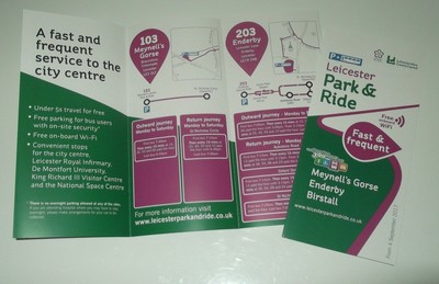 LEICESTER PARK & Ride bus routes timetable leaflet September 2017 EUR 1