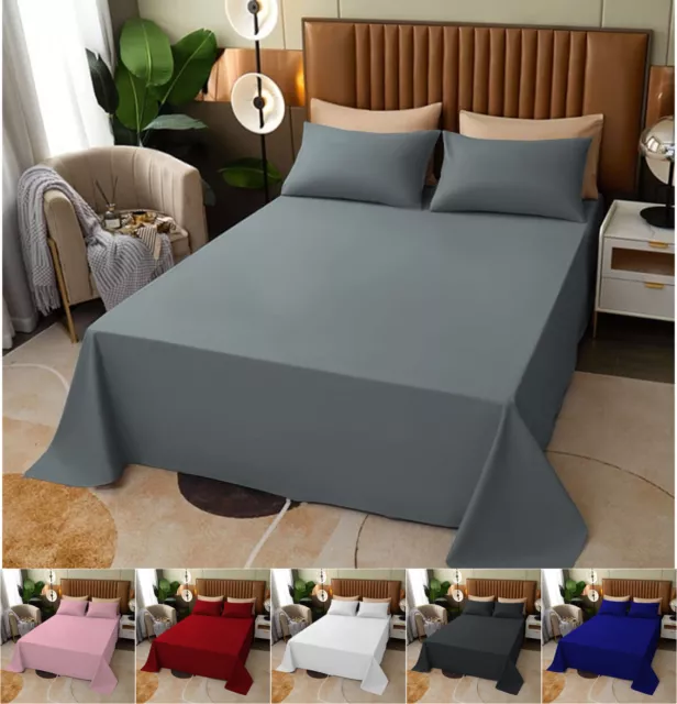 Flat Sheet Bed Sheets 100% Poly Cotton Single Double King Size OR Pillow Cases