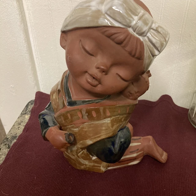 Vintage Japanese UCTCI Red Clay Pottery Baby Girl Figurine Stoneware Art 8” MCM