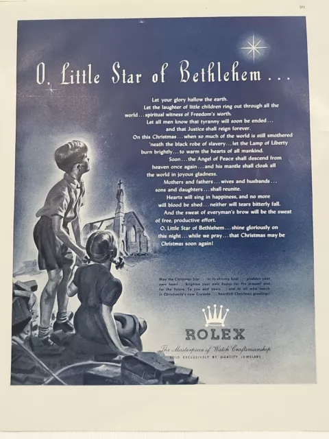 1943 Rolex Watch Fortune X-mas WW2 Print Ad Christmas Little Star of Bethlehem
