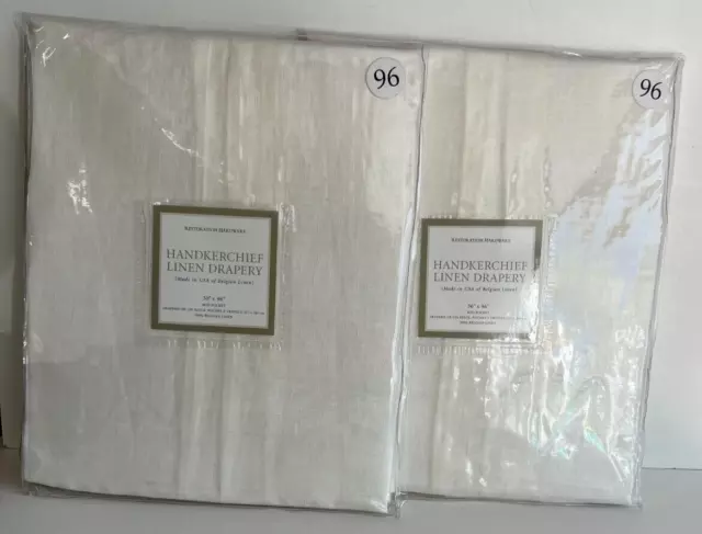 2 Restoration Hardware Belgian Linen Drapery RP 50 x 96 White Handkerchief Linen
