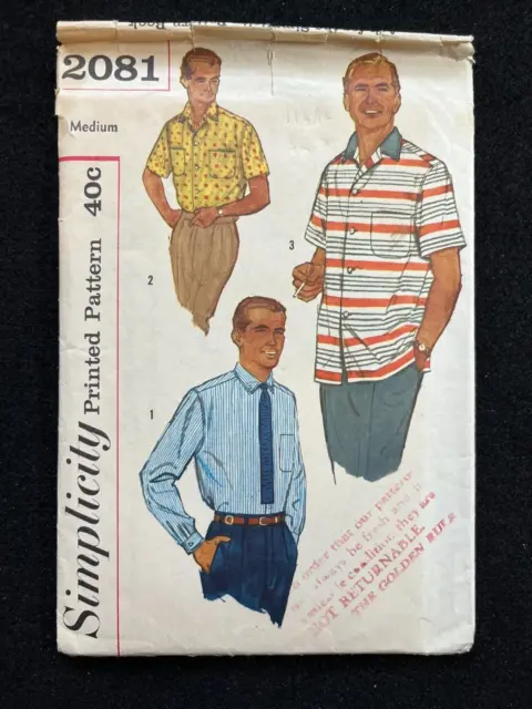 Simplicity Sewing Pattern 2081 Men's Shirt Size Medium 38-40 Cut Complete
