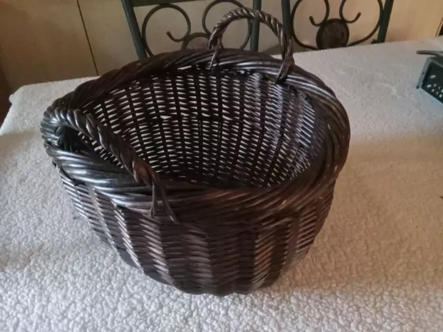 Nantucket Style Basket with Double Handles Round Woven Storage Decor  12in