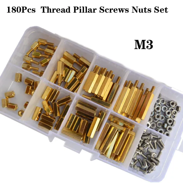 180pcs M3 Male Female Brass Hex Pillar Standoff Spacer PCB Board Screw Nuts Kit