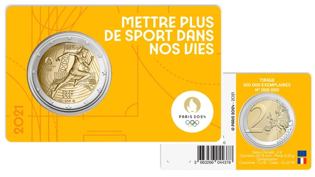 FRANCIA 2 EURO 2021 Conm.j.olimpicos Paris 2024 - En Coincard Amarillo ...
