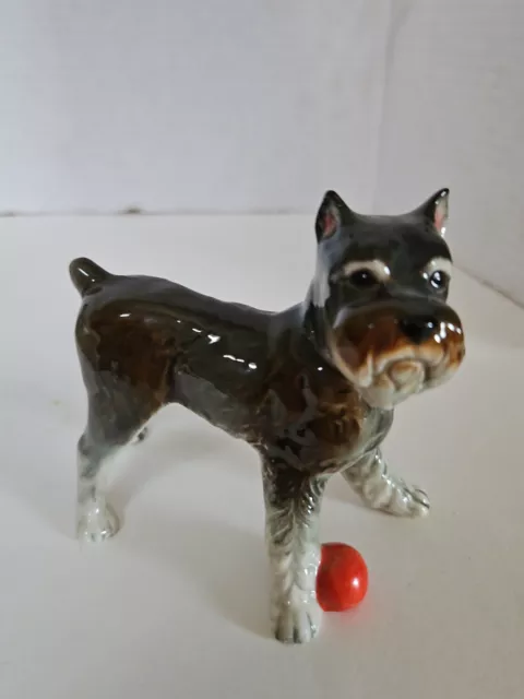 Goebel Made In West German Schnauzer Gray Dog With Red Ball Figurine Vintage