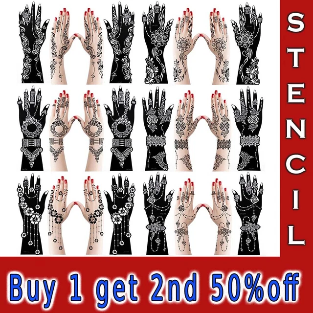 LARGE HENNA STENCILS Hand Mehndi Art Template India Lace Body Temporary