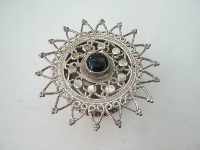 Vintage Eastern Silver Vinaigrette Box (scented wadding)  Set With Onyx