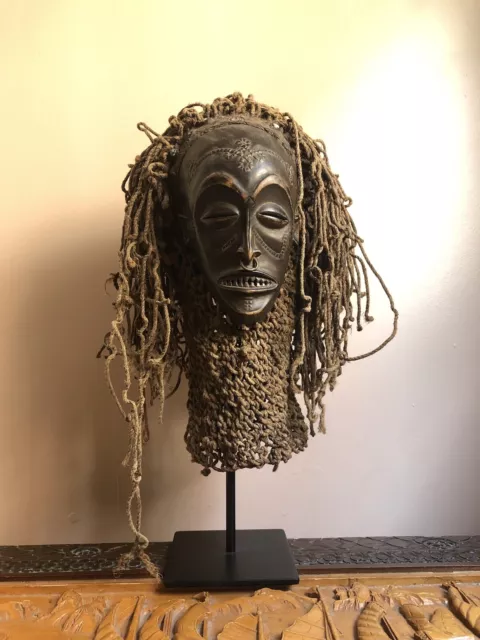 Chokwe Pwo Mask African Traditional Tribal Art on Stand