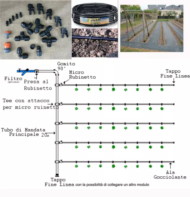 kit irrigazione Autocompensante giardino goccia orto impianto completo per 50mq