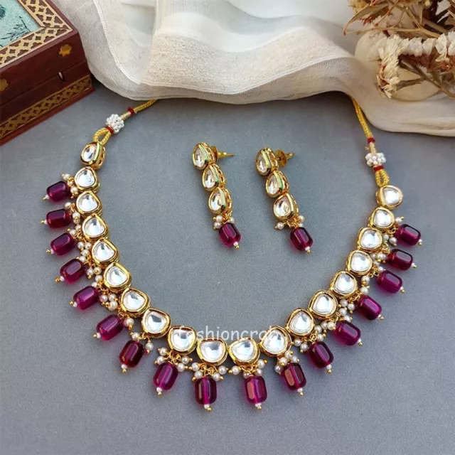 Indian Bollywood Style Esha Kundan Jewellery Set - Wine