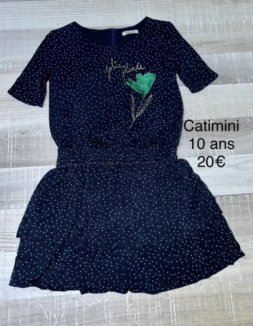 Catimini 10 Ans Fille : Robe A Pois Motif Tulipe Ete TBE