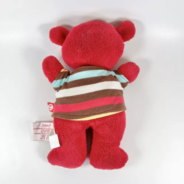 Zutano Red Little Bear Rattle Plush Stuffed 9.5" Nat & Jules Demdaco Stripe top 2